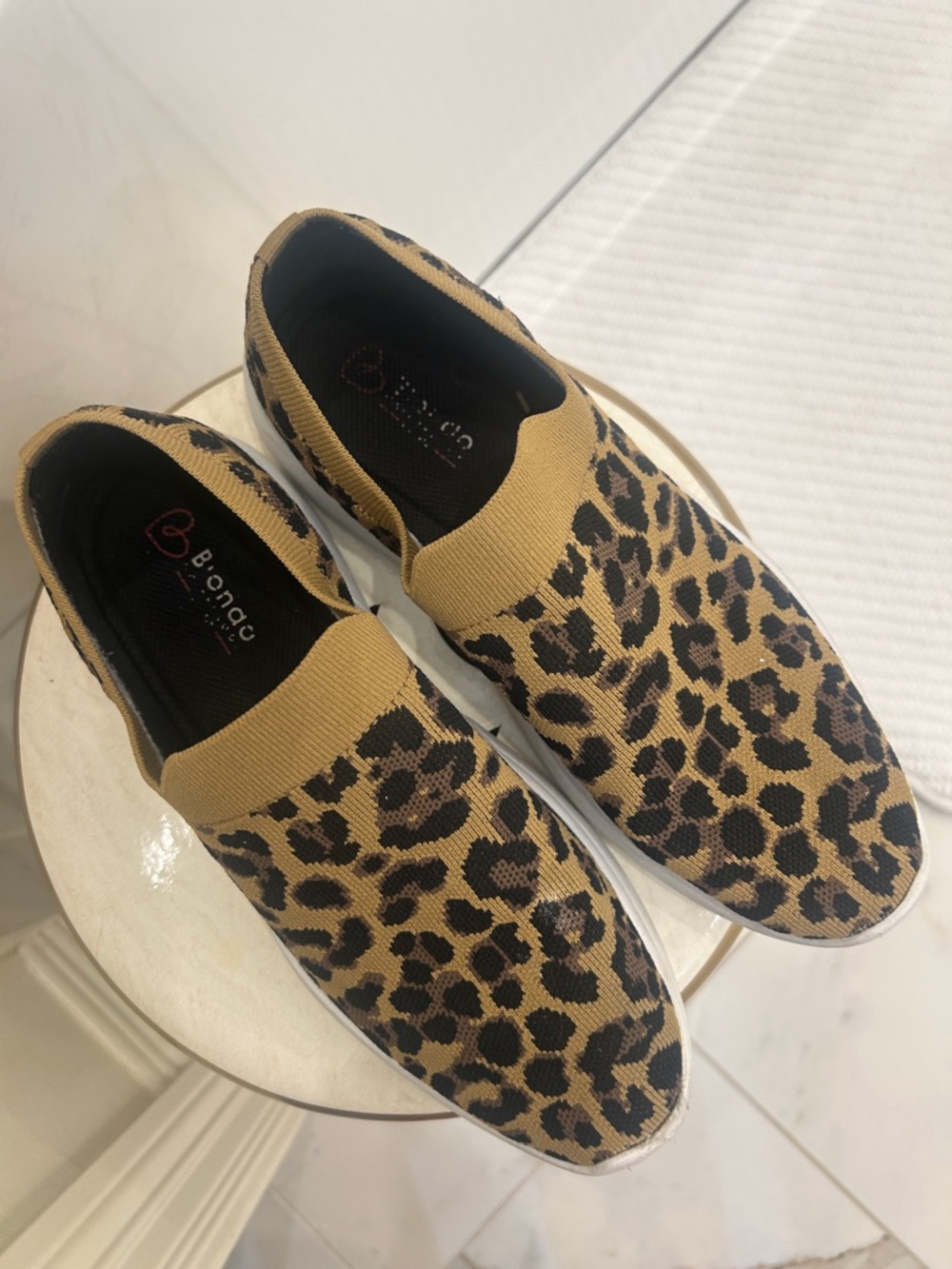 Blondo Leopard Knit Slip-On Sneakers in Tan and Black